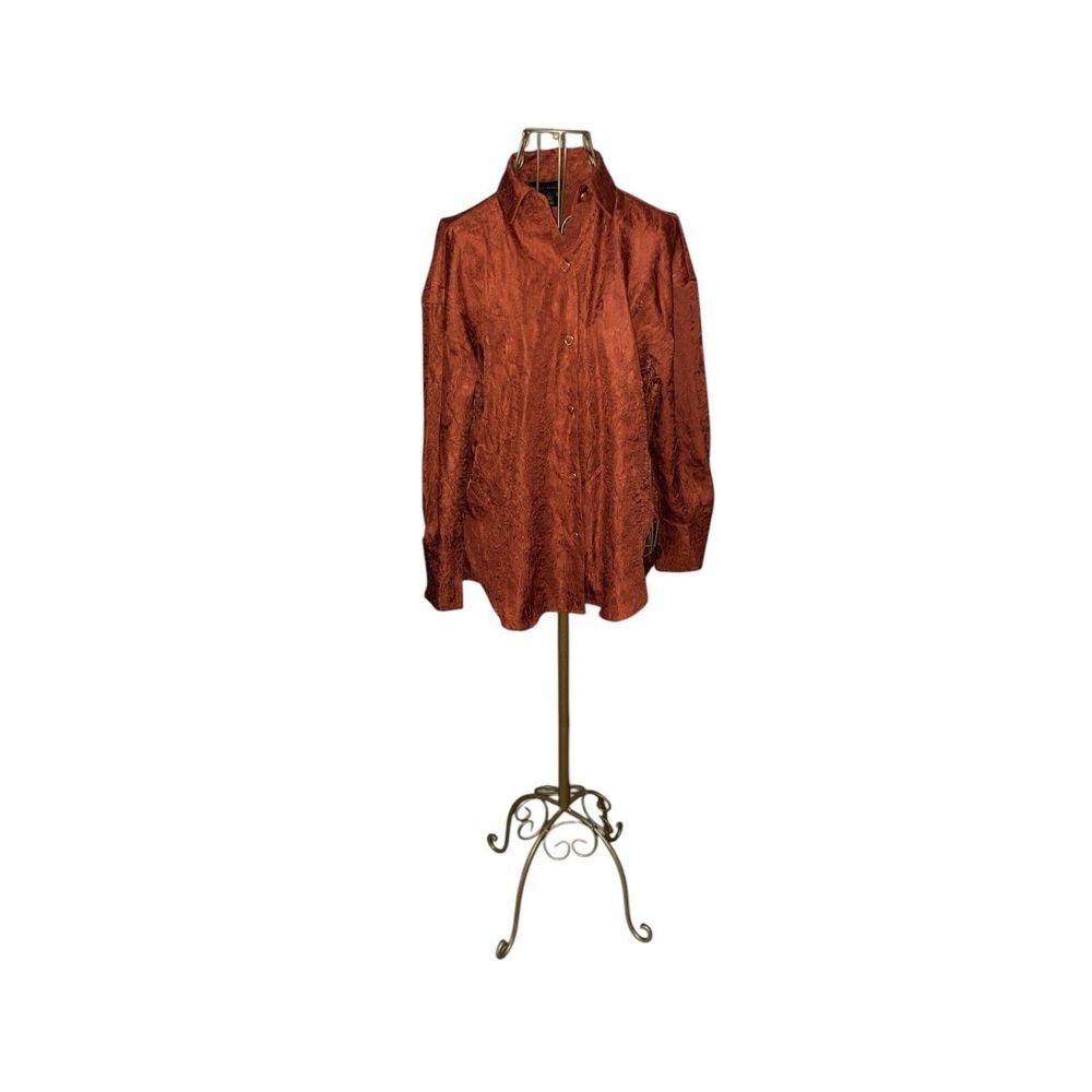 House of Harlow 1960 Top XS Womens Orange Crinkle Texture Button ‎ Blouse